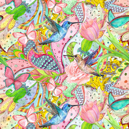 Bohemian Hummingbirds Pattern Minky Fabric