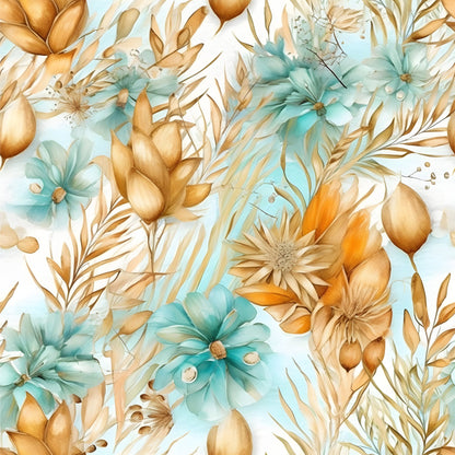 Boho Beach Botanicals Blue Peach Pattern 10 Quilting Cotton Fabric