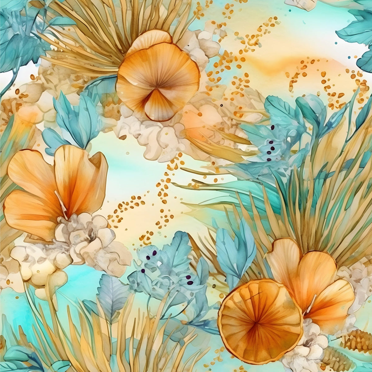 Gilded Coastal Blooms Pattern 2 Minky Fabric