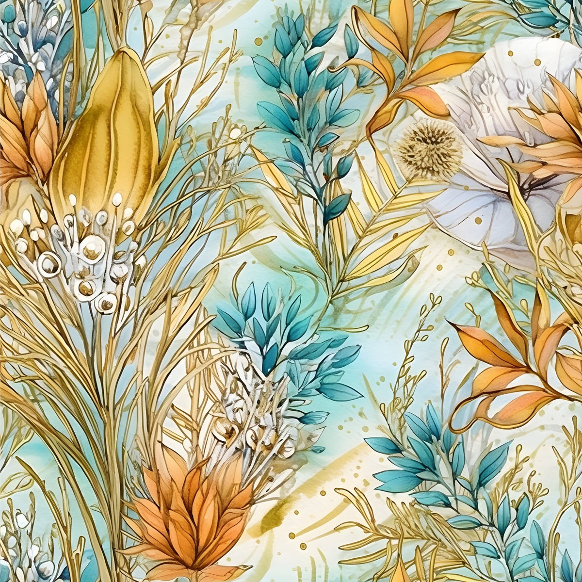 Gilded Coastal Blooms Pattern 8 Minky Fabric