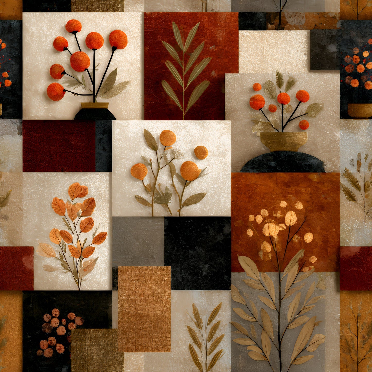 Boho Floral Patchwork Pattern 1 Quilting Cotton Fabric