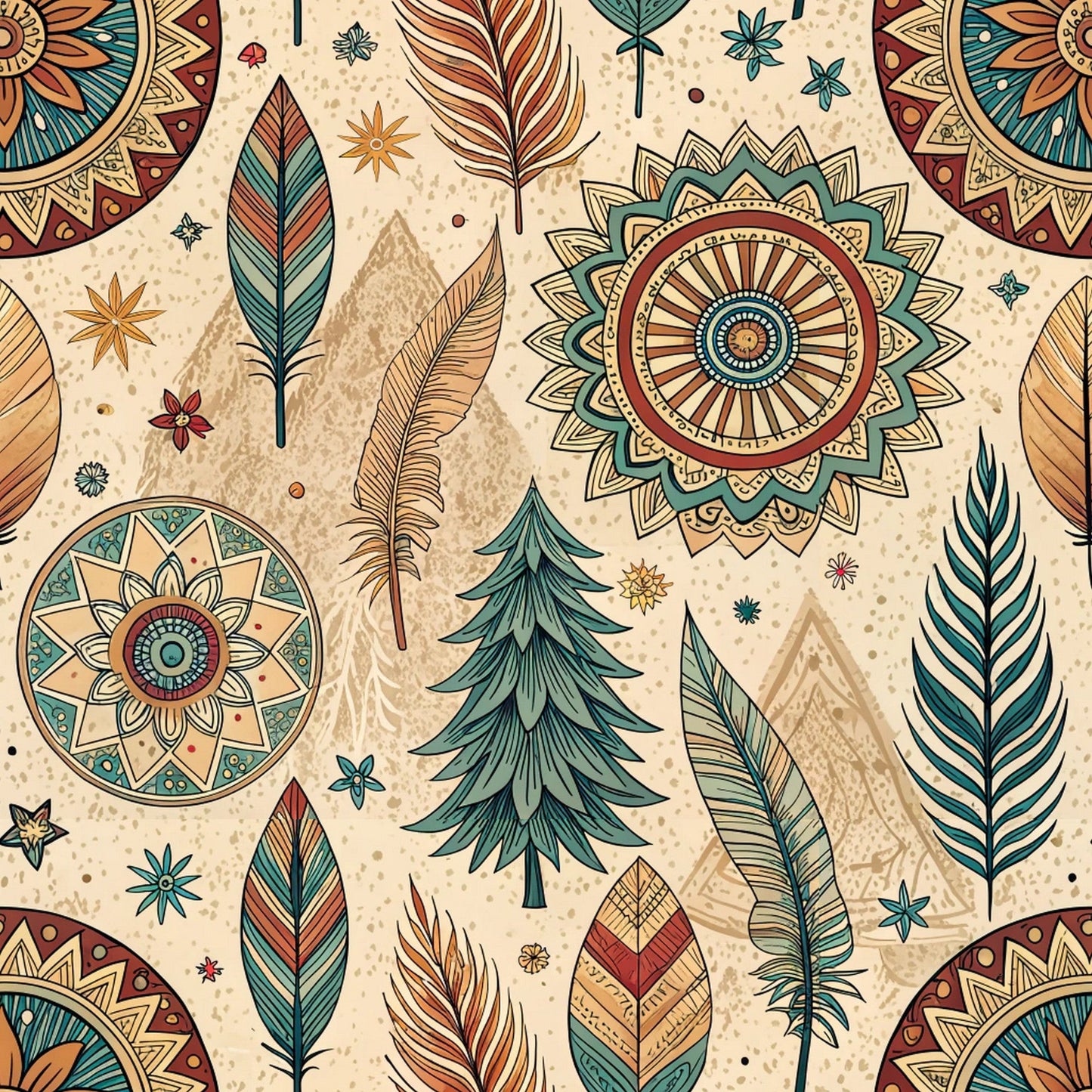 Boho Tribal Mandala Pattern 3 Quilting Cotton Fabric