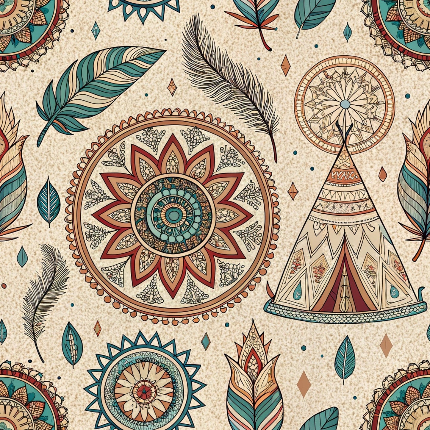 Boho Tribal Mandala Pattern 5 Quilting Cotton Fabric