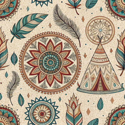 Boho Tribal Mandala Pattern 5 Quilting Cotton Fabric