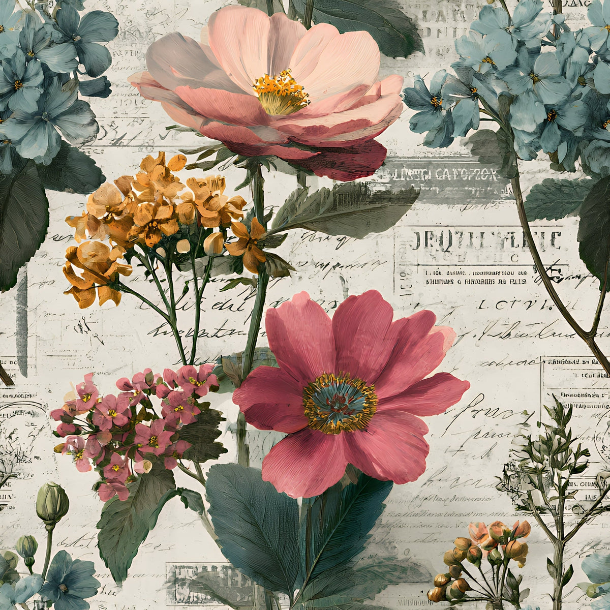 Postmarked Blooms Pattern 2 Minky Fabric