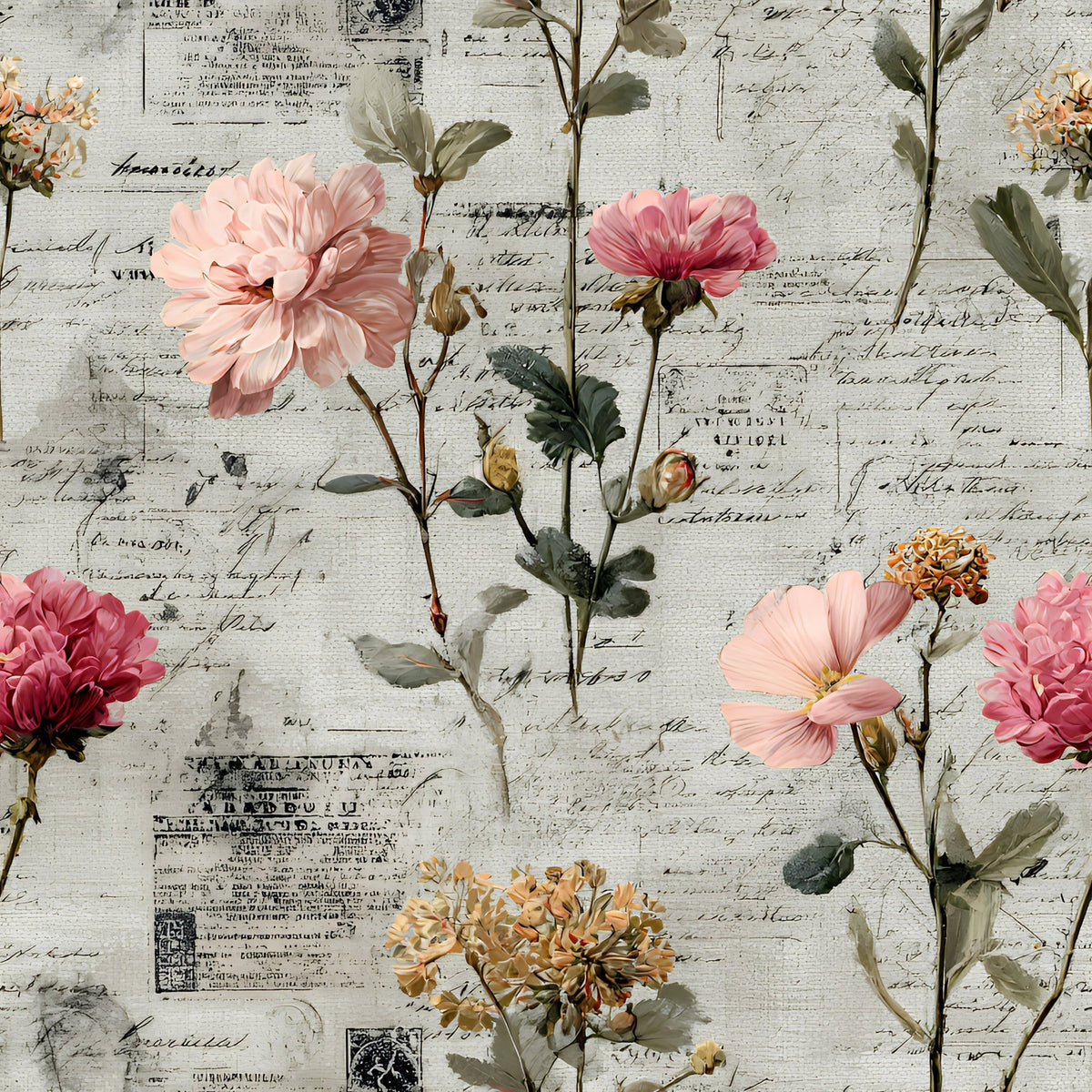 Postmarked Blooms Pattern 3 Minky Fabric