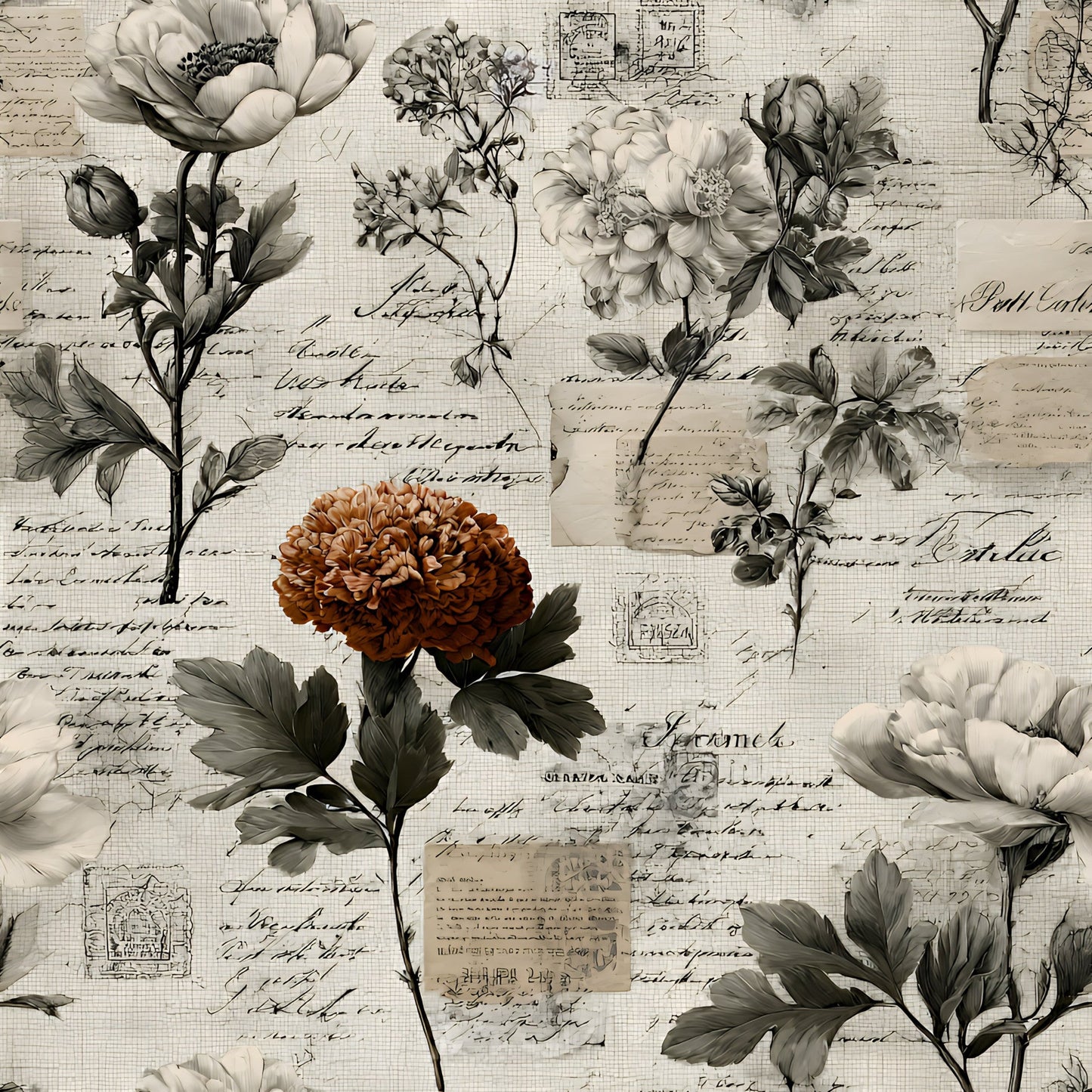 Botanical Floral Collage Pattern 8 Quilting Cotton Fabric