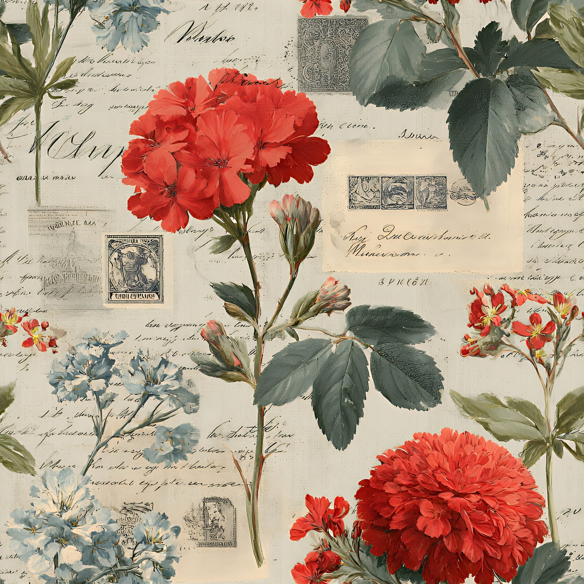 Postmarked Blooms Pattern 9 Minky Fabric
