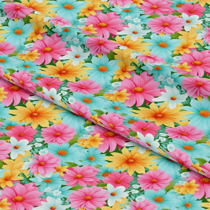 Bright Summer Blooming Flowers 10 Quilting Cotton Fabric