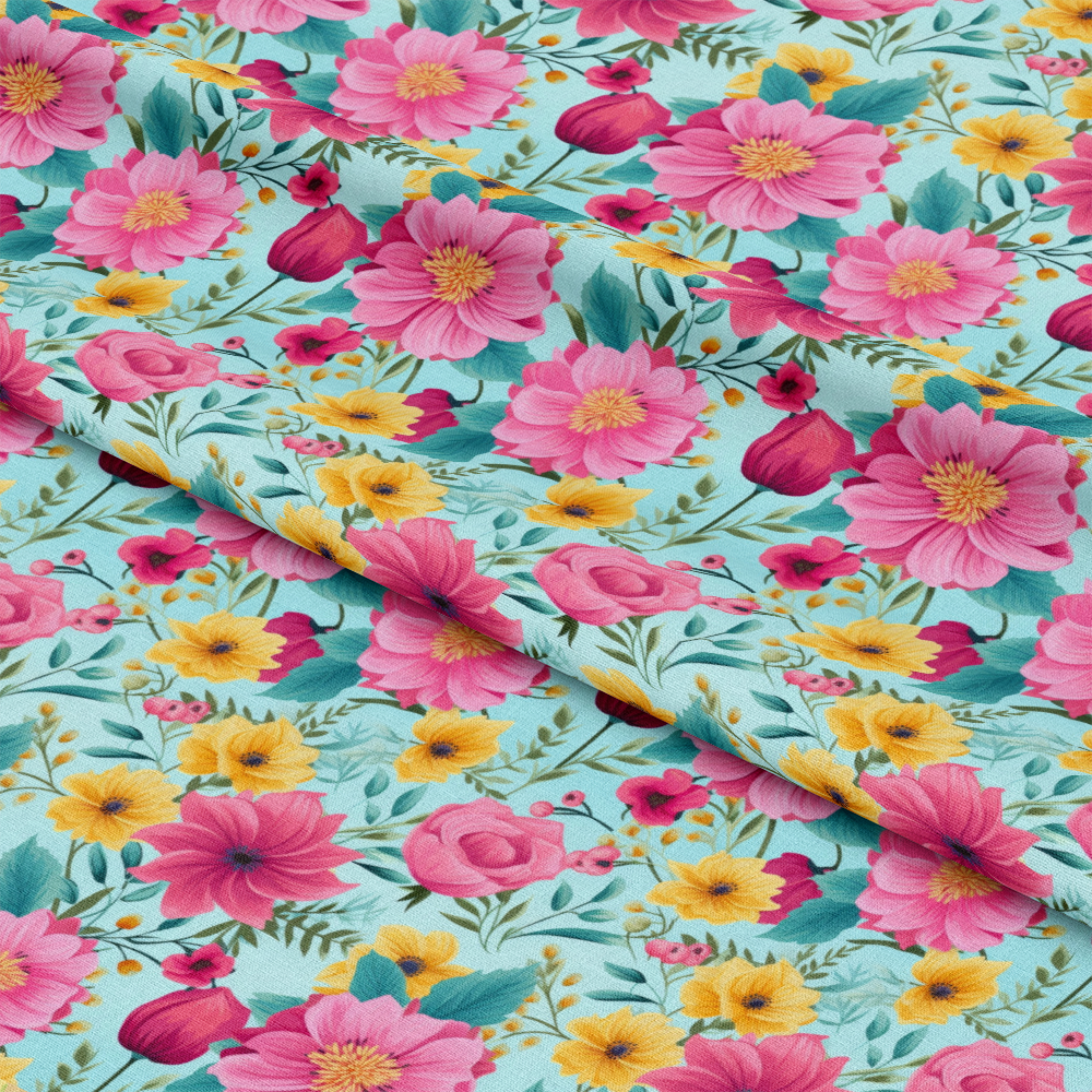 Bright Summer Blooming Flowers 11 Quilting Cotton Fabric