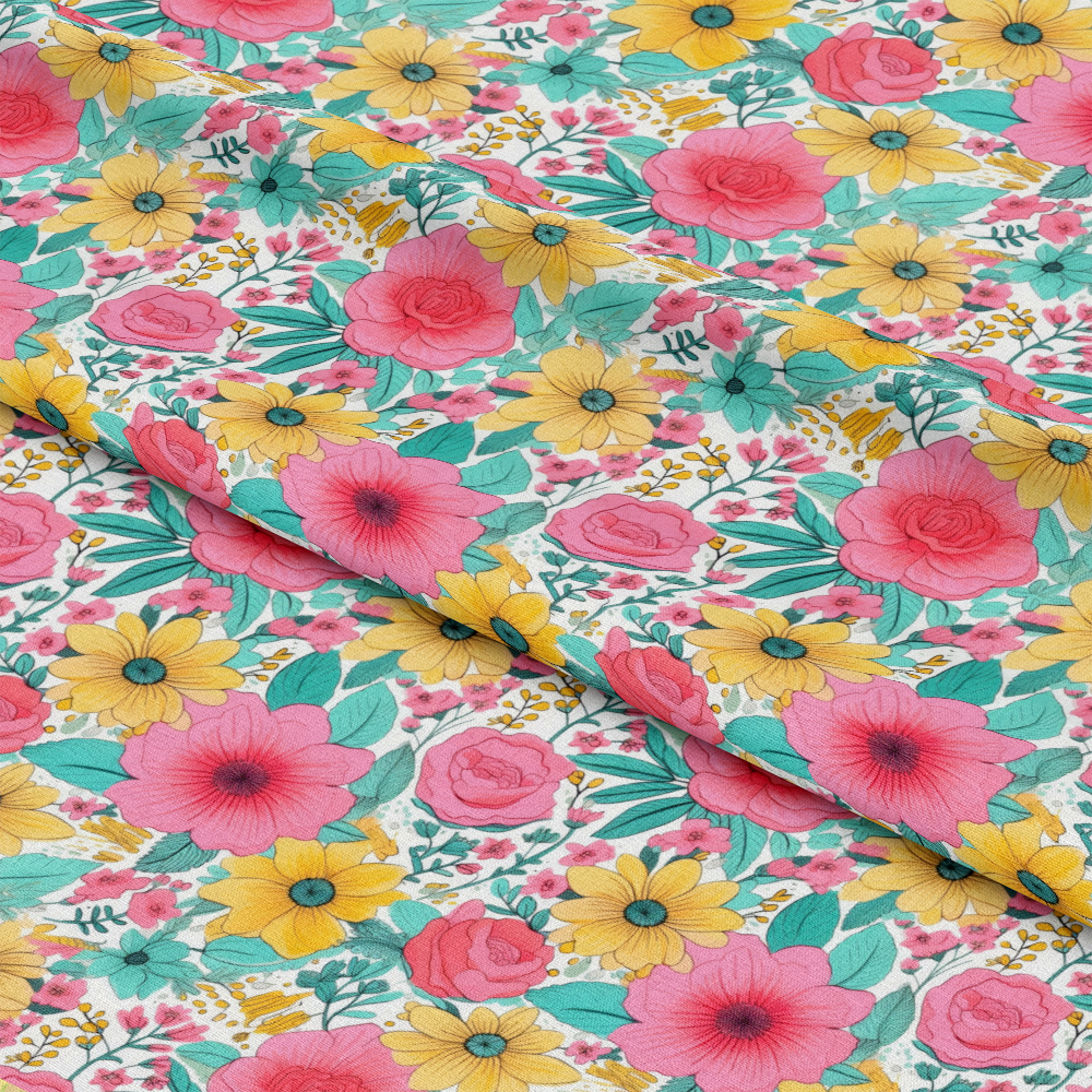 Bright Summer Blooming Flowers 12 Quilting Cotton Fabric