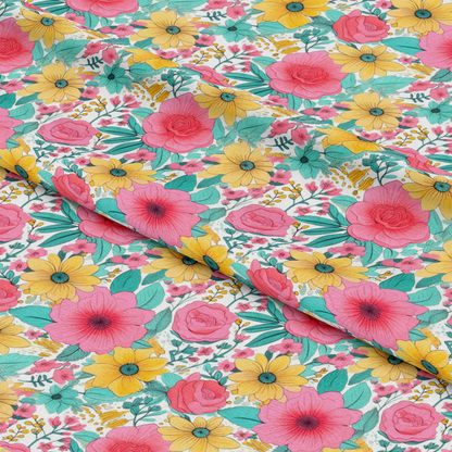 Bright Summer Blooming Flowers 12 Quilting Cotton Fabric