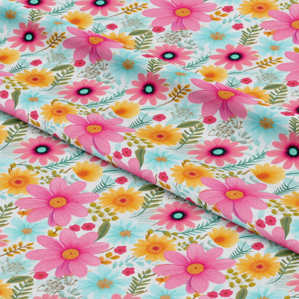 Bright Summer Blooming Flowers 1 Quilting Cotton Fabric