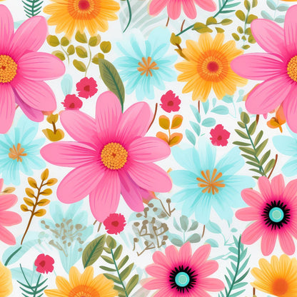 Bright Summer Blooming Flowers 1 Minky Fabric