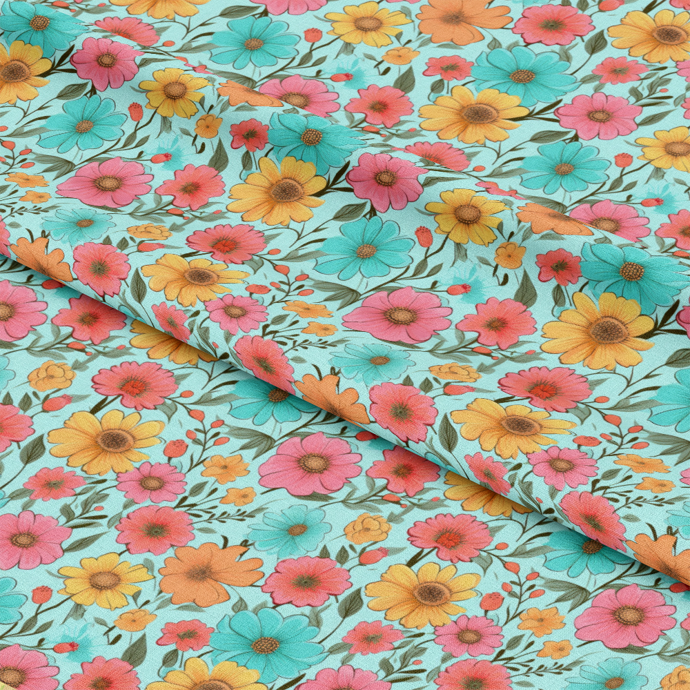 Bright Summer Blooming Flowers 2 Quilting Cotton Fabric