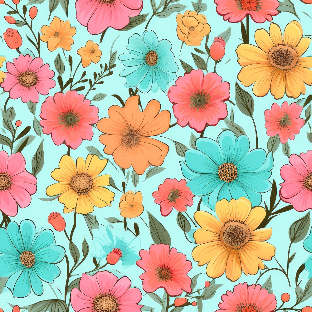 Bright Summer Blooming Flowers 2 Minky Fabric