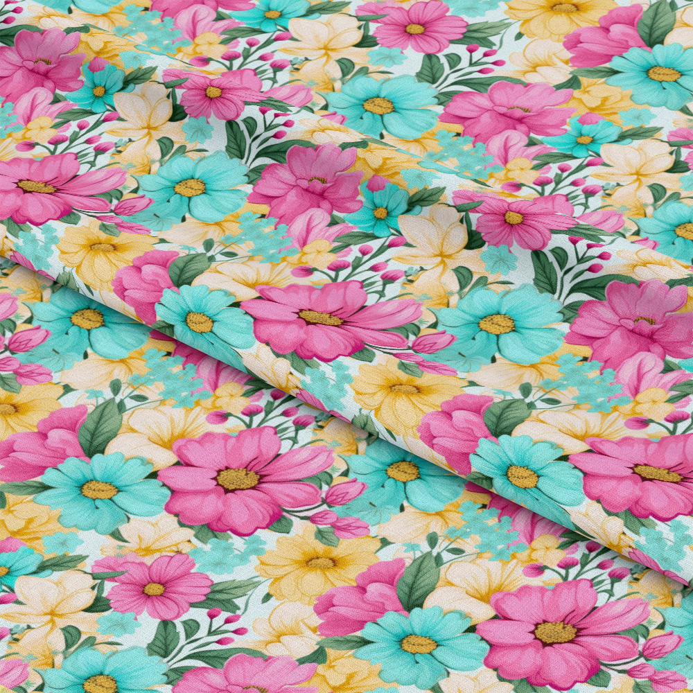 Bright Summer Blooming Flowers 5 Quilting Cotton Fabric