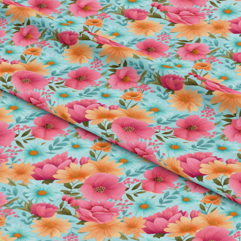 Bright Summer Blooming Flowers 8 Quilting Cotton Fabric