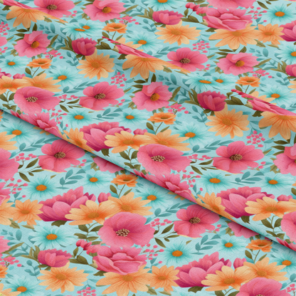 Bright Summer Blooming Flowers 8 Quilting Cotton Fabric