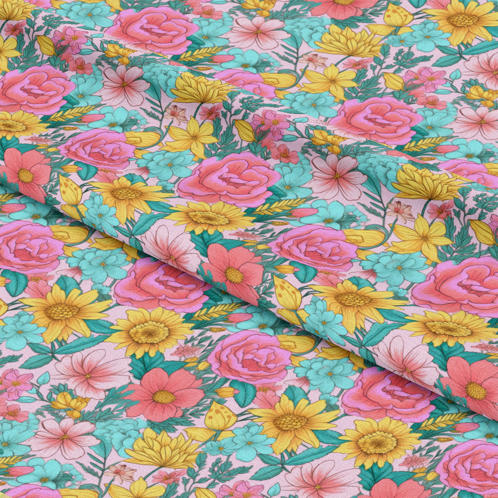 Bright Summer Blooming Flowers 9 Quilting Cotton Fabric