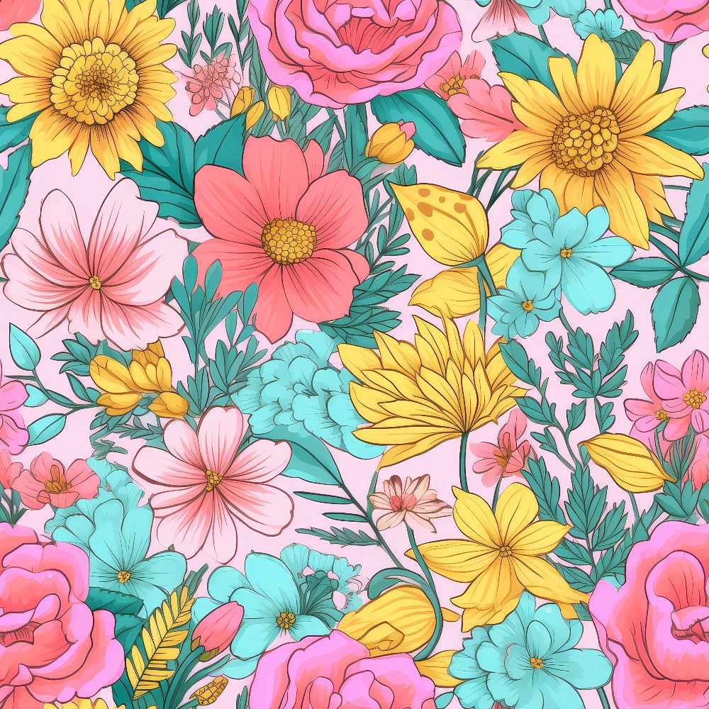 Bright Summer Blooming Flowers 9 Minky Fabric