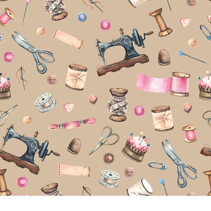Brown Old Sewing Elements Minky Fabric