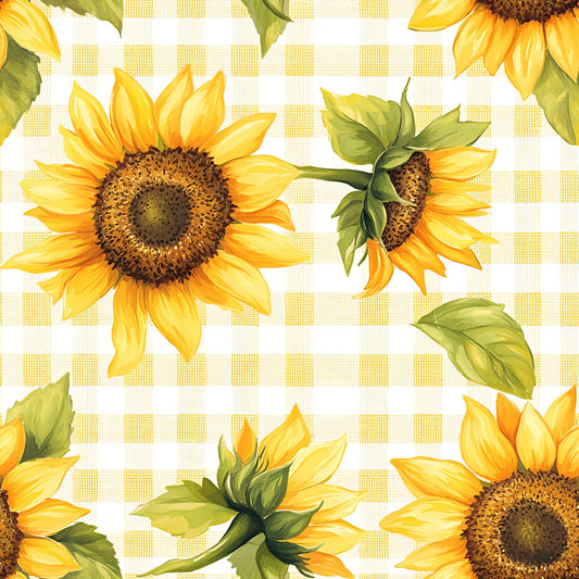Buffalo Plaid With Sunflowers Pattern 1 Quilting Cotton Fabric