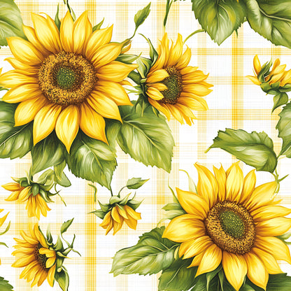 Buffalo Plaid With Sunflowers Pattern 18 Quilting Cotton Fabric