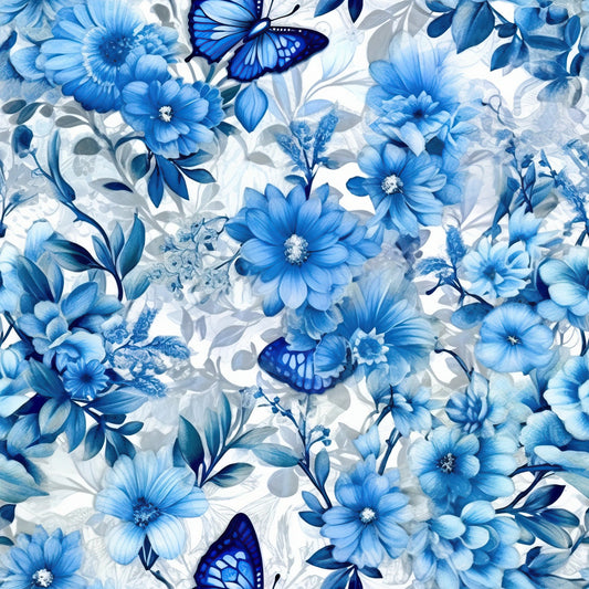 Butterfly Ballet in Blue Pattern 1 Quilting Cotton Fabric