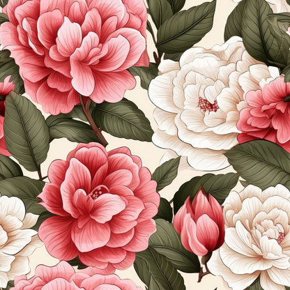Camellia Flowers Pattern 1 Quilting Cotton Fabric