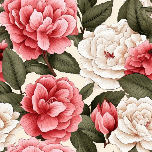 Camellia Flowers Pattern 1 Quilting Cotton Fabric