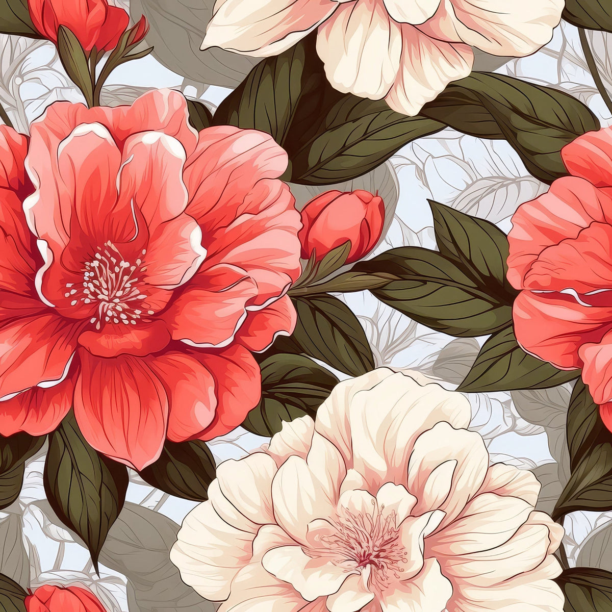 Painted Peonies Pattern 12 Minky Fabric
