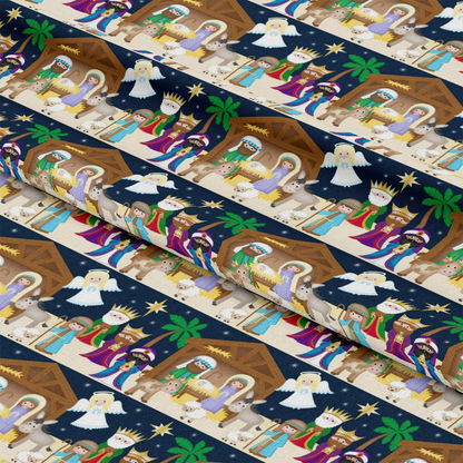 Cartoon Christmas Nativity Pattern 5 Quilting Cotton Fabric
