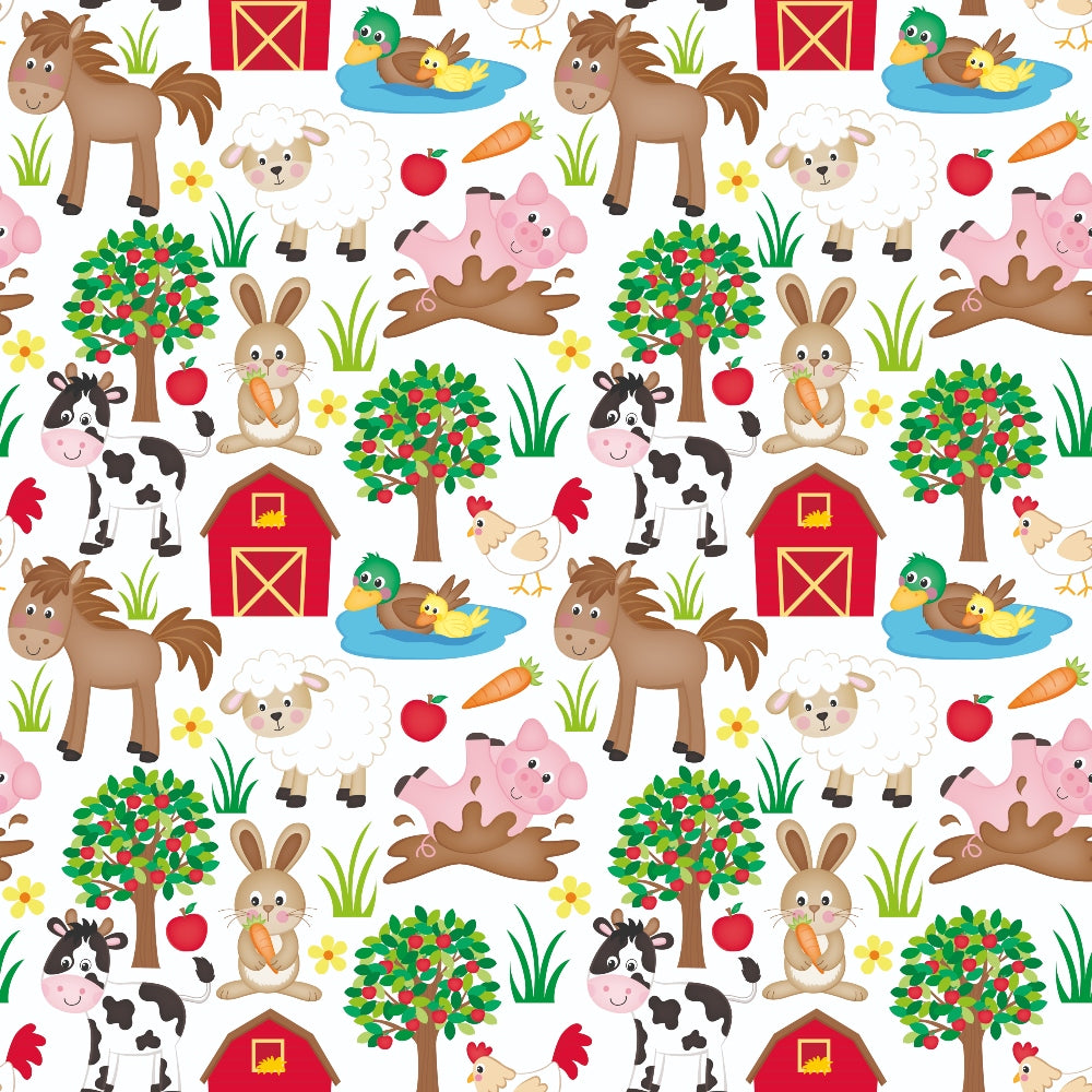 Cartoon Farm Animals Pattern 10 Quilting Cotton Fabric