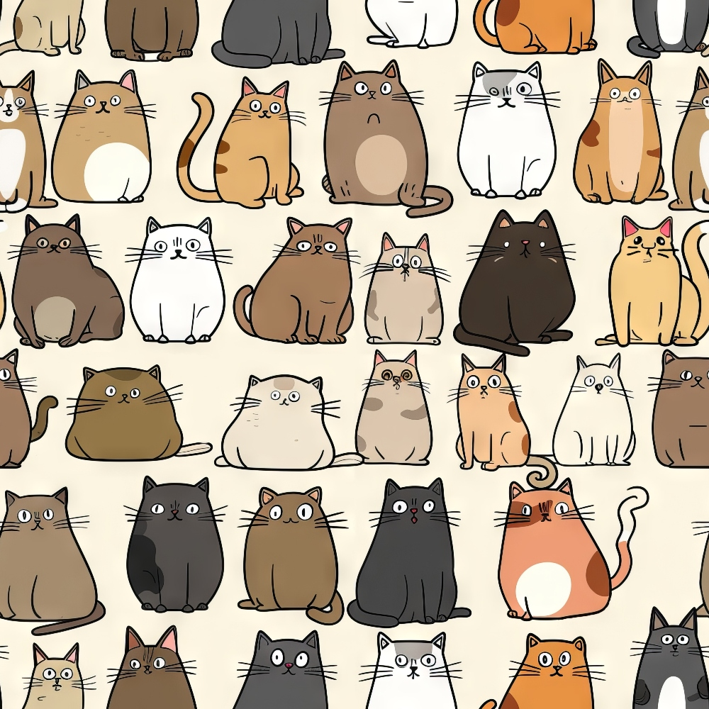 Cartoon Fat Cats Minky Fabric