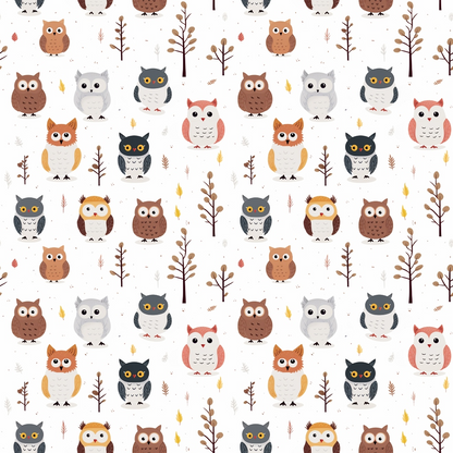 Cartoon Owls Pattern 12 Quilting Cotton Fabric