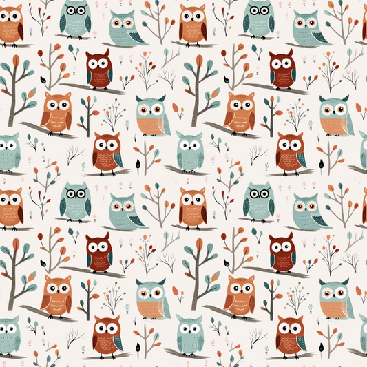 Cartoon Owls Pattern 3 Quilting Cotton Fabric