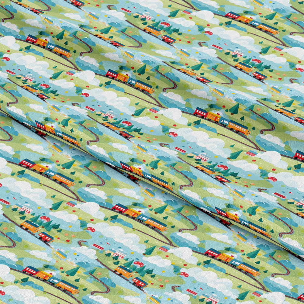 Cartoon Trains Pattern 12 Quilting Cotton Fabric