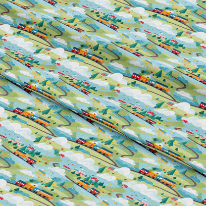 Cartoon Trains Pattern 12 Quilting Cotton Fabric