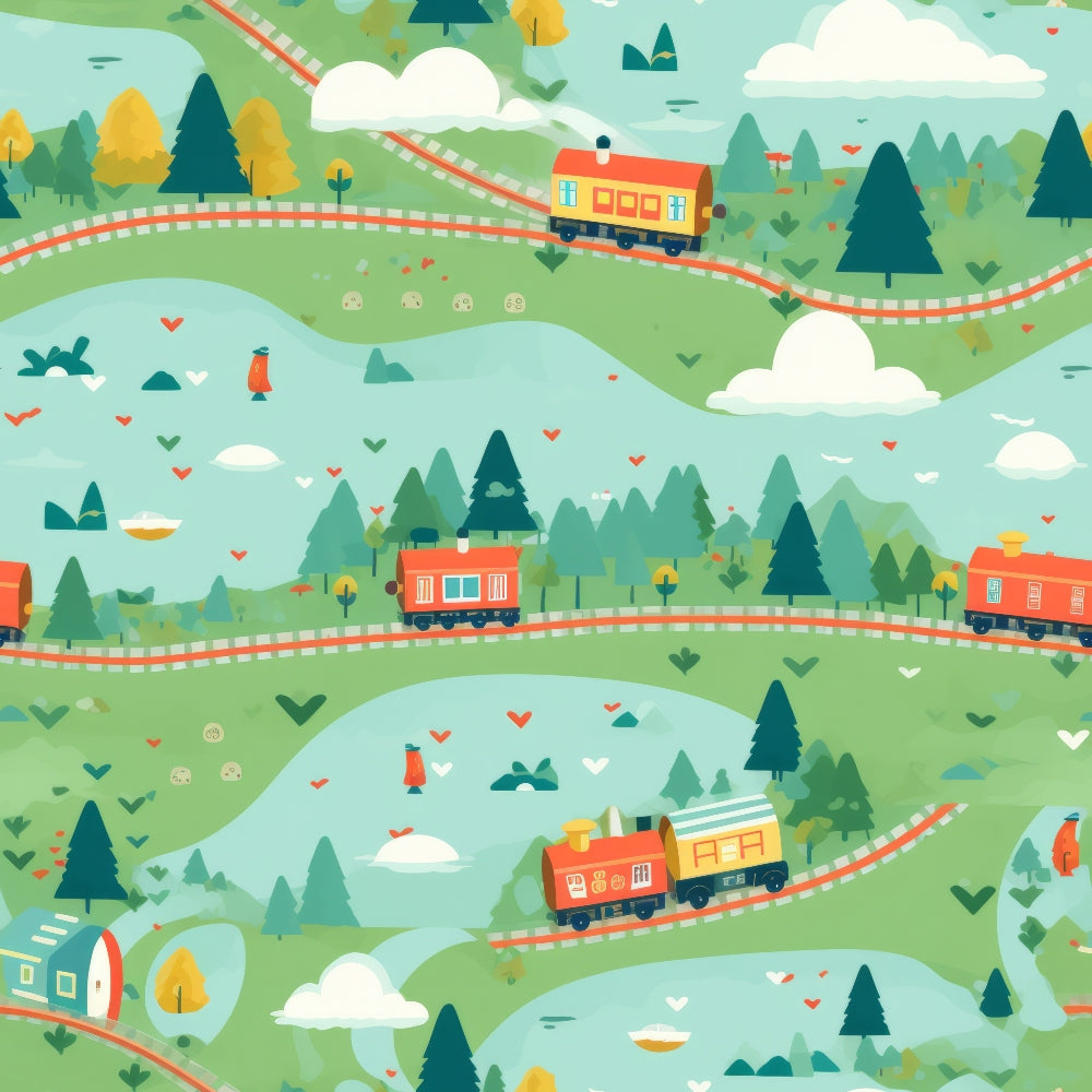 Cartoon Trains Pattern 21 Quilting Cotton Fabric