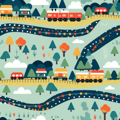 Cartoon Trains Pattern 4 Quilting Cotton Fabric