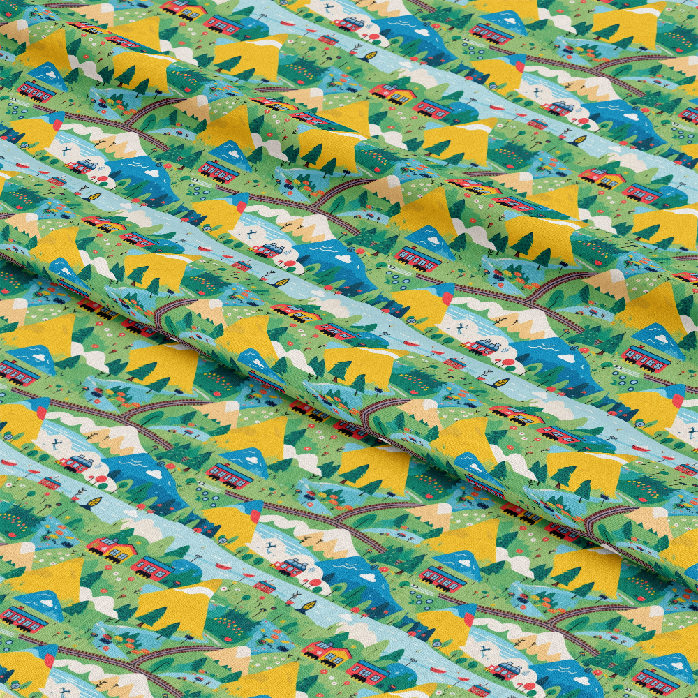 Cartoon Trains Pattern 5 Quilting Cotton Fabric
