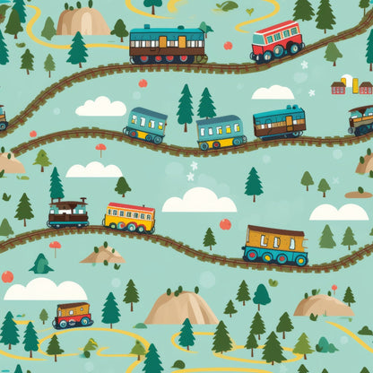 Cartoon Trains Pattern 6 Quilting Cotton Fabric