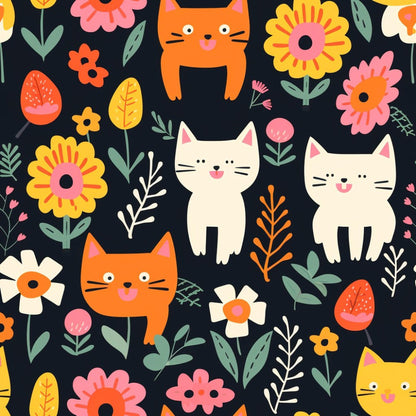Catnip Bloom Whimsical Tabby Cat Pattern 11 Quilting Cotton Fabric
