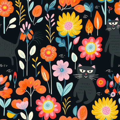 Catnip Bloom Whimsical Tabby Cat Pattern 12 Quilting Cotton Fabric