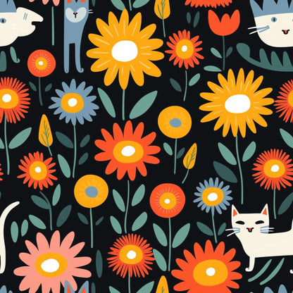 Catnip Bloom Whimsical Tabby Cat Pattern 6 Quilting Cotton Fabric
