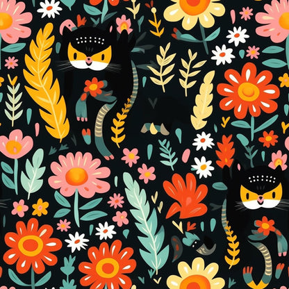 Catnip Bloom Whimsical Tabby Cat Pattern 9 Quilting Cotton Fabric