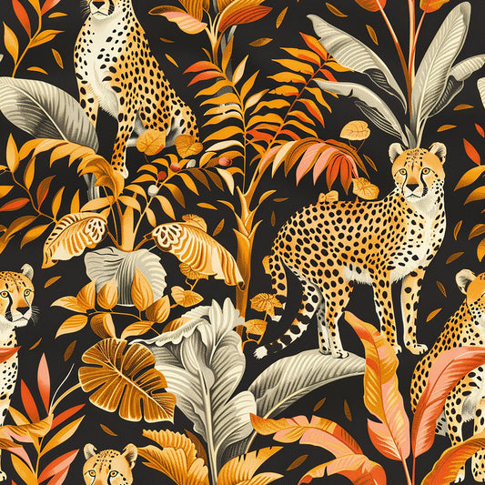 Cheetah and Leaves Pattern 6 Quilting Cotton Fabric