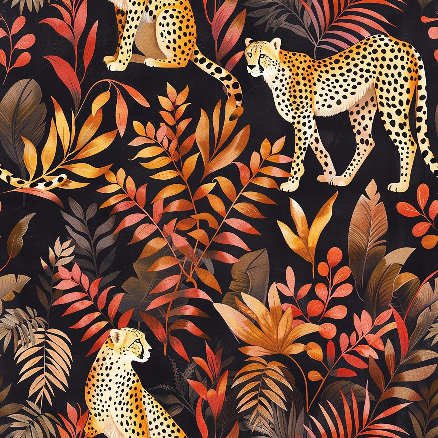 Cheetah and Leaves Pattern 7 Quilting Cotton Fabric
