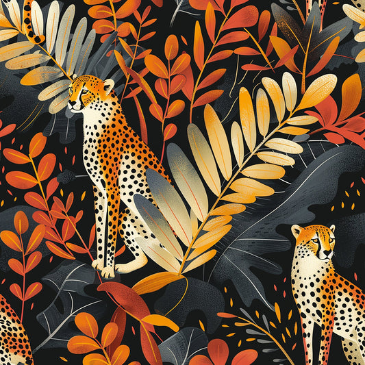 Cheetah and Leaves Pattern 8 Quilting Cotton Fabric